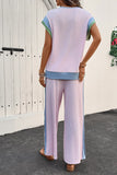 Contrast Round Neck Top and Pants Set