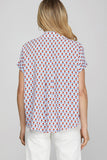 She + Sky Full Size Printed Johnny Collar Short Sleeve Blouse Plus Size