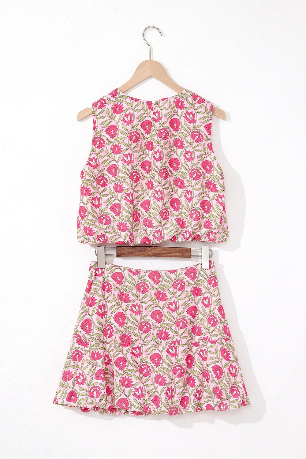 Floral Print Cropped Tank and Mini Skirt Set