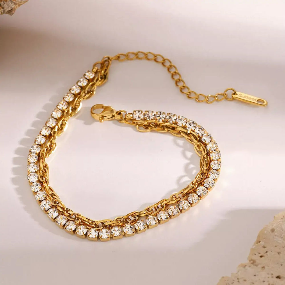 18K Gold-Plated Rhinestone Double Layered Bracelet