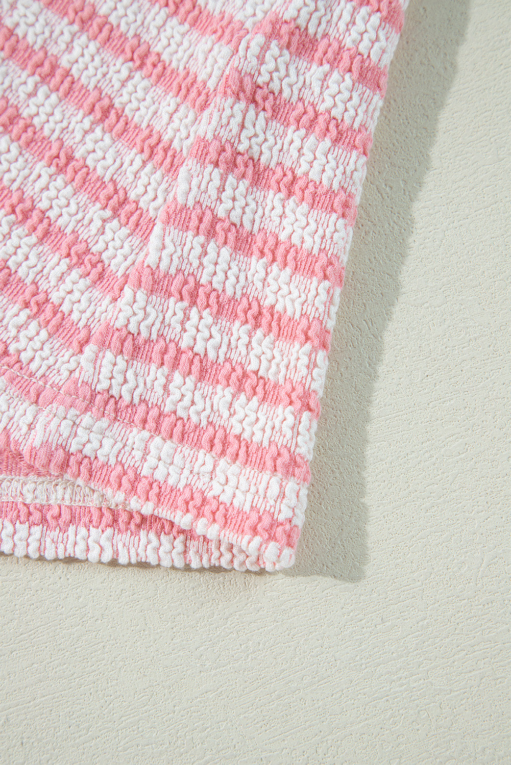 Stripe Textured Puff Sleeve Crewneck Top