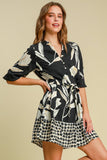 Umgee Full Size Floral Print Notched Tie Waist Mini Dress Plus Size