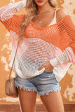 Twisted Back Round Neck Contrast Knit Cover Up