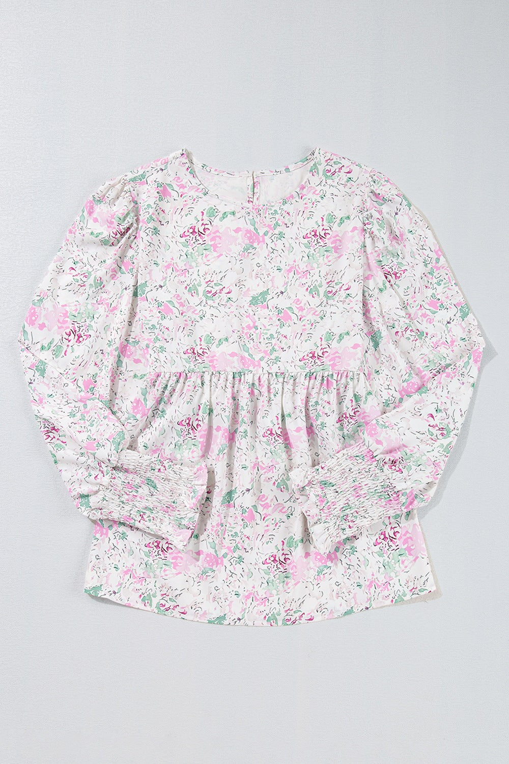 Printed Round Neck Long Sleeve Blouse
