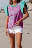 Striped Round Neck Cap Sleeve Blouse