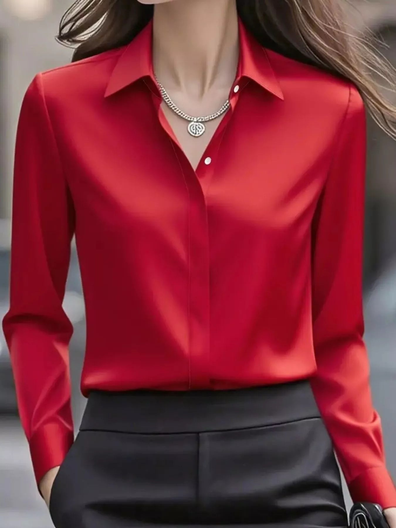 Button Down Collared Neck Long Sleeve Shirt