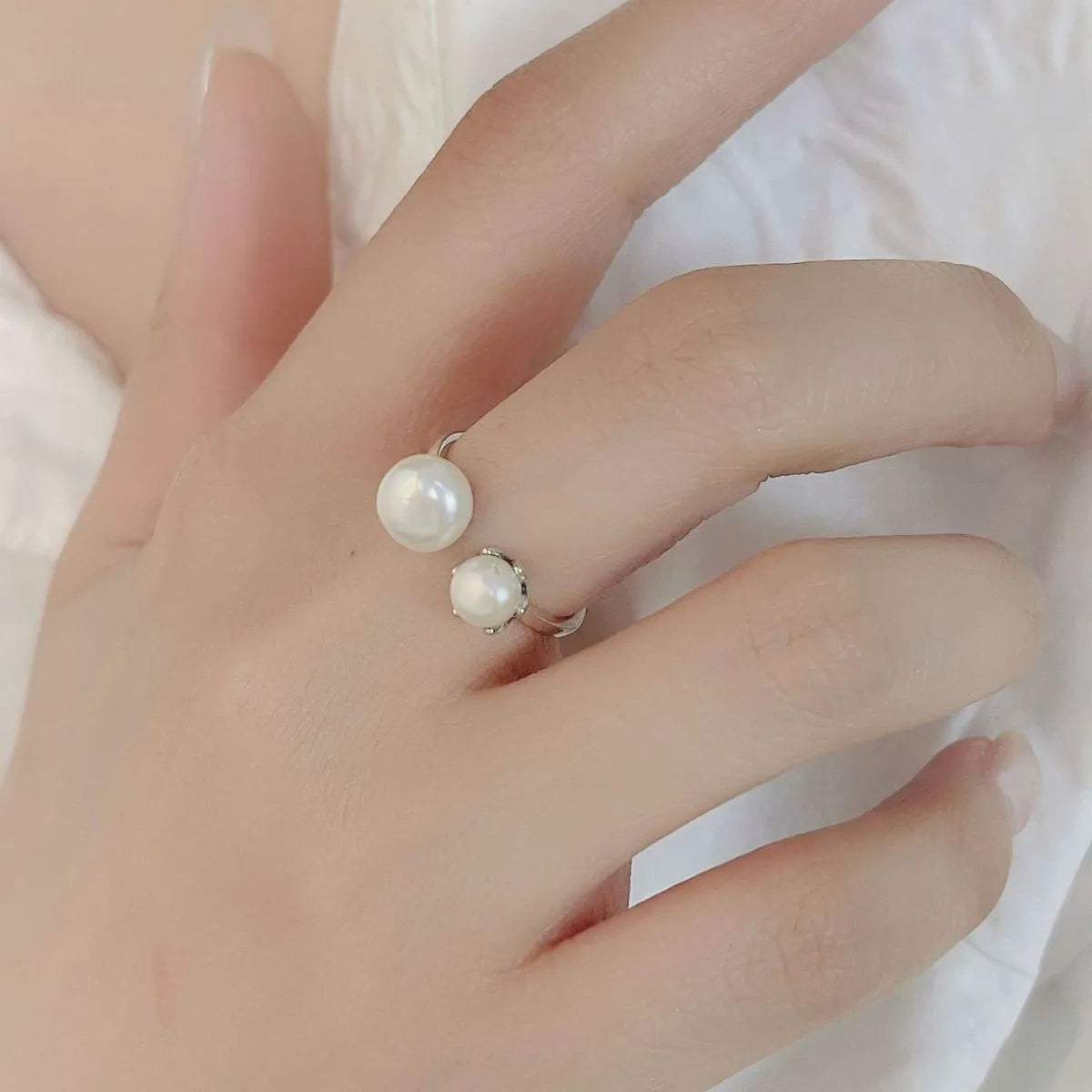 Pearl 925 Sterling Silver Open Ring