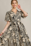 Umgee Full Size Mixed Print A-Line Tiered Midi Dress Plus Size