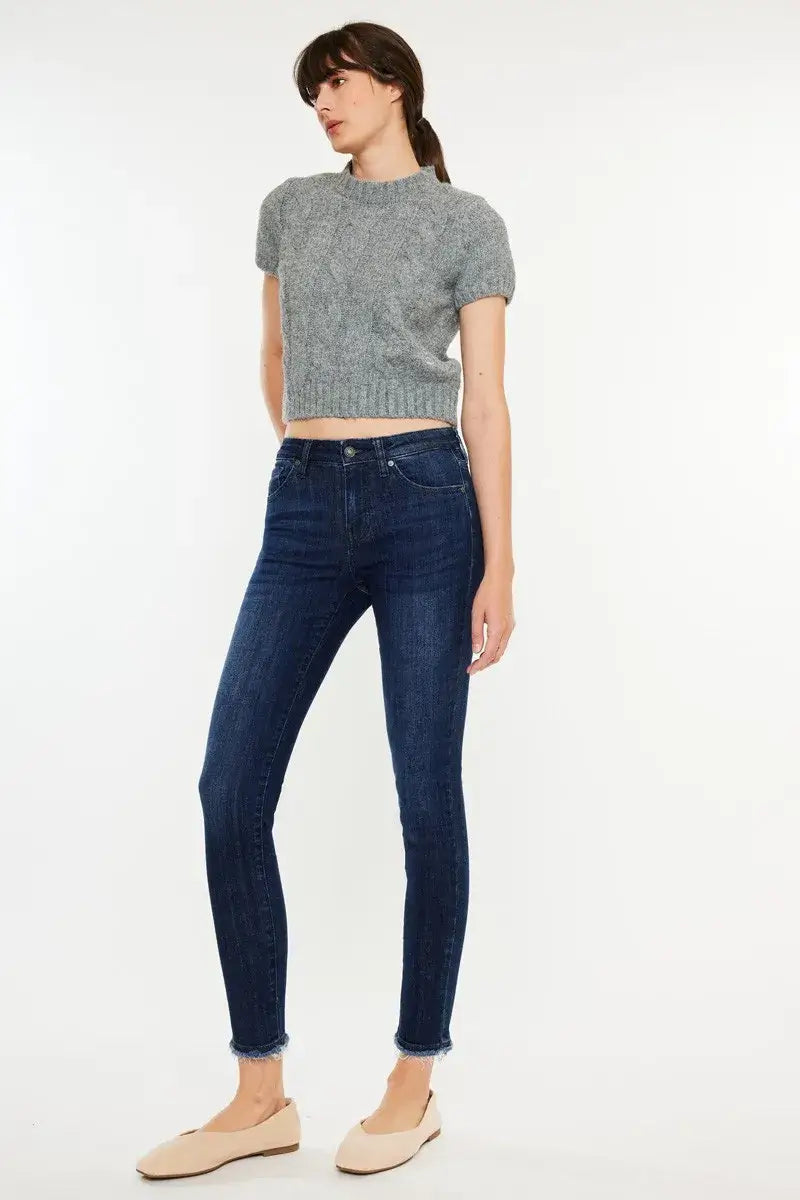 Kancan High-Rise Slim Fit Raw Hem Ankle Jeans