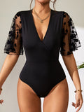 Surplice Lace Flutter Sleeve Bodysuit