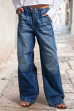 Drawstring Waist Wide Leg Shirred Jeans