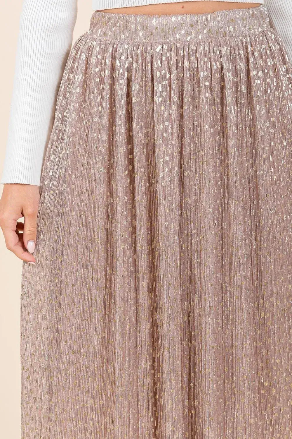 Mittoshop Metallic Glitter Speckle Print Elastic Midi Skirt