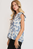 Umgee Full Size Botanical Print Babydoll Top Plus Size