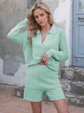 Johnny Collar Long Sleeve Top and Shorts Sweater Set