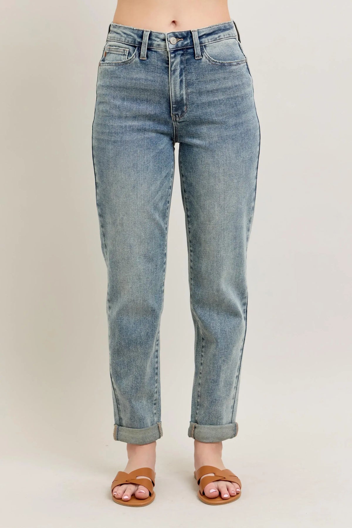 Judy Blue Full Size Hw Vintage Wash Double Roll Cuff Bf Jeans Plus Size