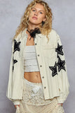 POL Star Patch Raw Hem Button Up Denim Jacket