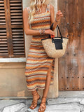 Perfee Side Slit Contrast Sleeveless Midi Tank Dress