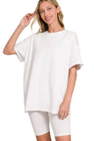 Zenana Cotton Round Neck Top & Biker Shorts