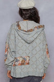 POL Zip Up Floral and Lace Patch Washed Denim Jacket