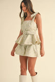 MABLE Jacquard Floral Peplum Top and Flare Shorts Set
