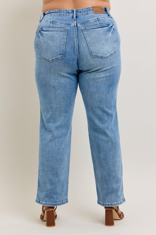 Judy Blue Full Size Tummy Control Vintage Wash Straight Jeans Plus Size