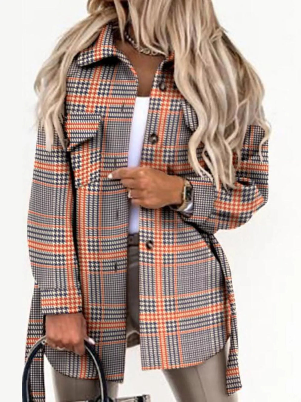 Button Up Long Sleeve Plaid Outerwear