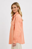 RISEN Full Size Button Down Long Sleeve Denim Shacket with Chest Pockets Plus Size