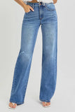 RISEN Full Size Tummy Control Elastic Band High Rise Wide Jeans Plus Size