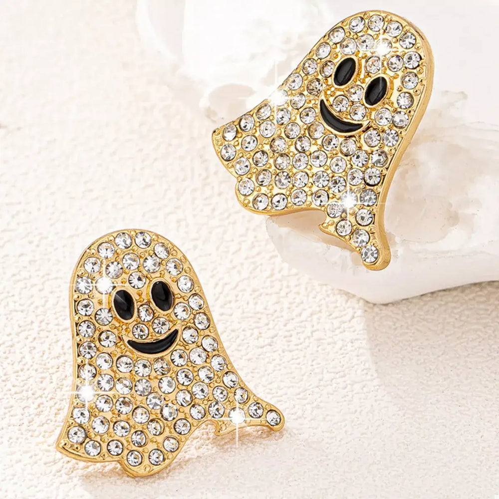 2 Pair Halloween Ghost Rhinestone Stud Earrings