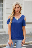 Sequin Cold Shoulder Short Sleeve Blouse