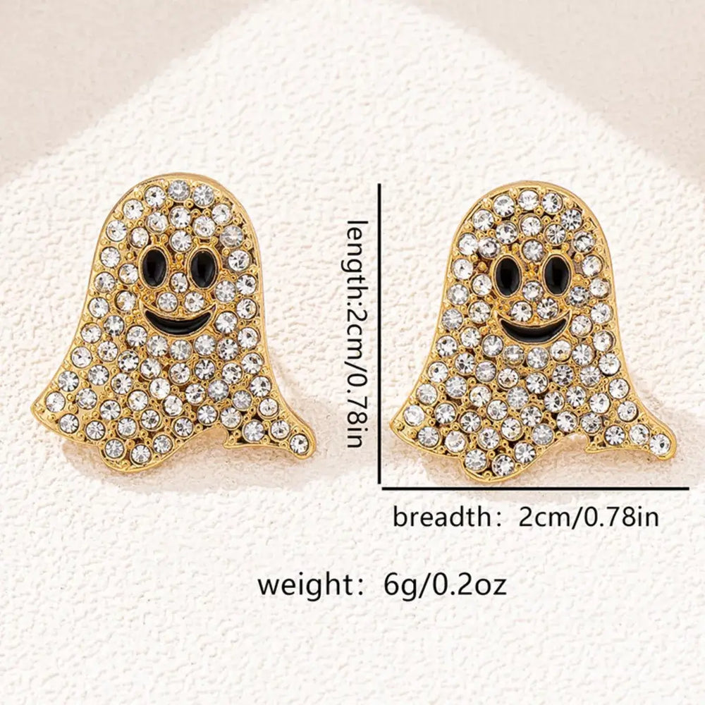 2 Pair Halloween Ghost Rhinestone Stud Earrings