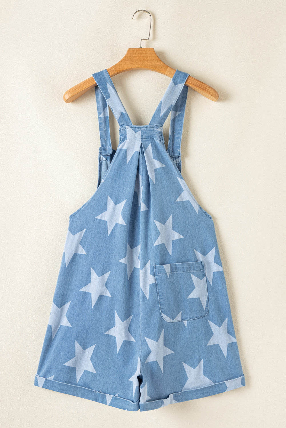 Star Print Square Neck Denim Overalls