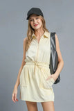 Umgee Zip Front Drawstring Waist Sleeveless Dress